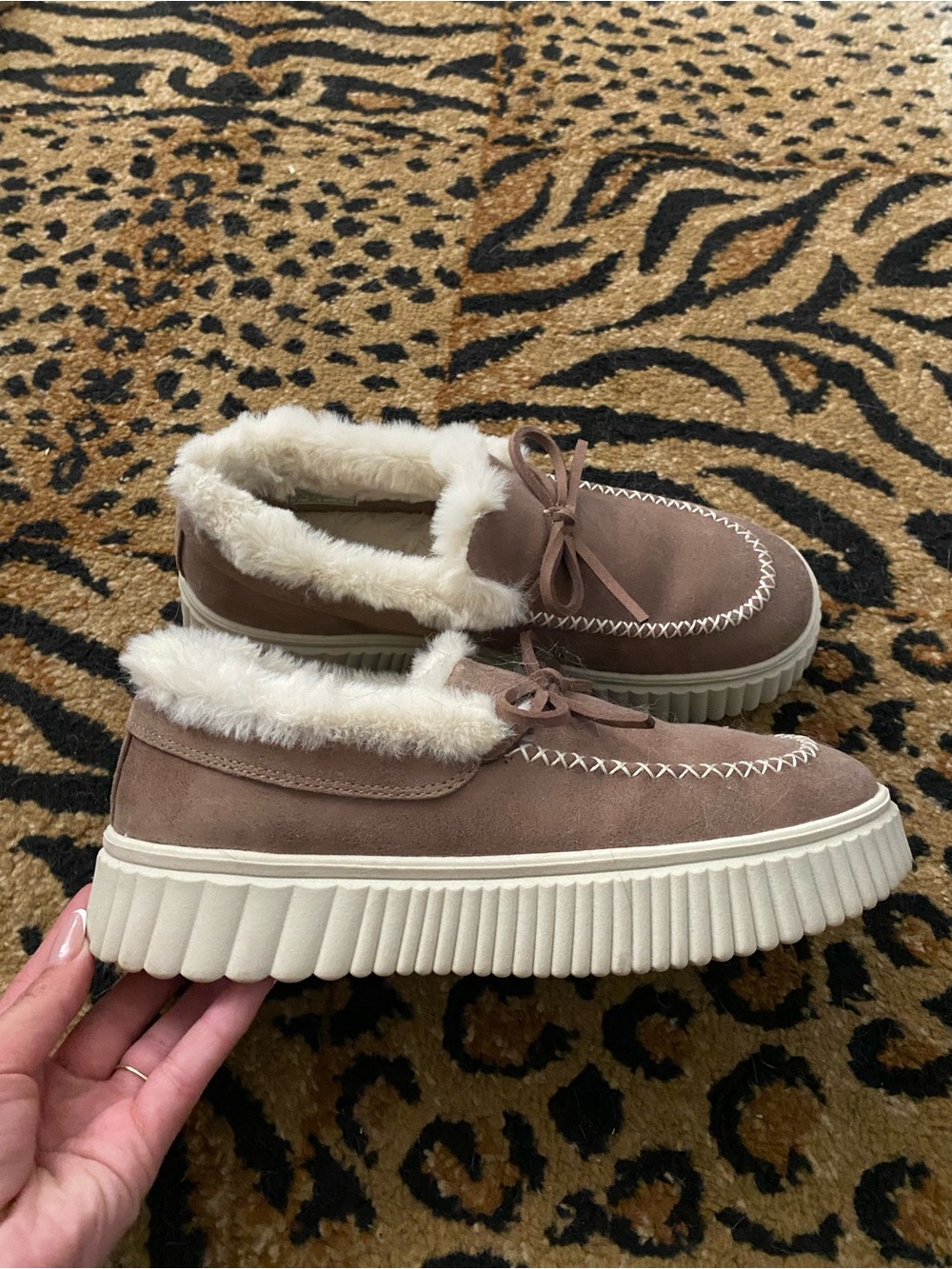 Skechers Faux-Suede Lined Slip-On Sneakers in Taupe